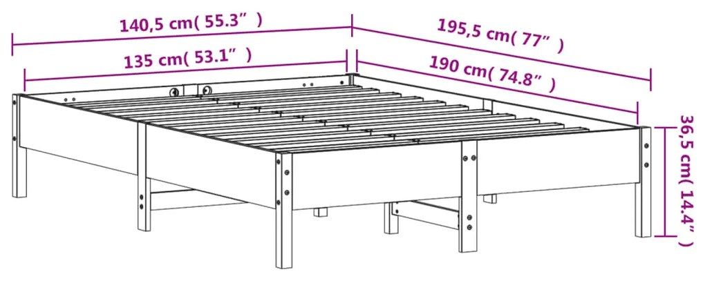 Σκελετός Κρεβ. Χωρίς Στρώμα Καφέ Κεριού 135x190 εκ Μασίφ Πεύκο - Καφέ