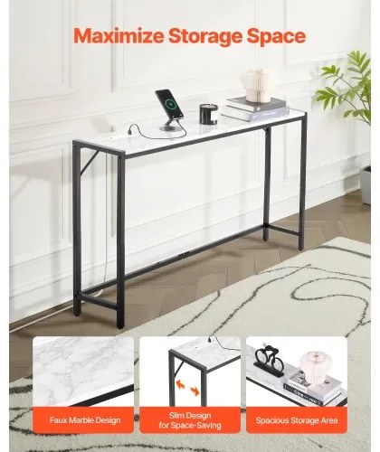 VEVOR Marble Console Table Modern Narrow Long Console Table with Power Outlet