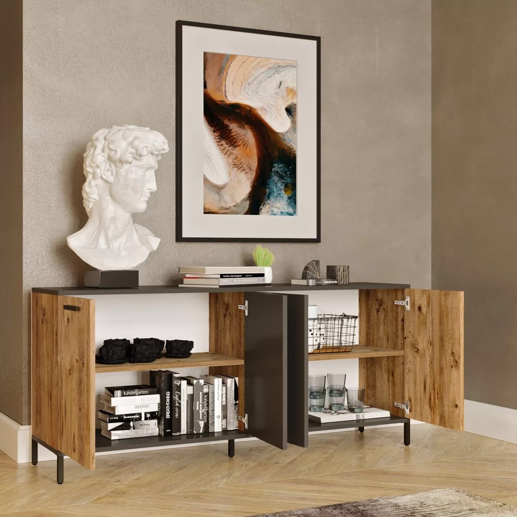 Μπουφές &quot;VIANA&quot; σε atlantic pine/ανθρακί χρώμα 160x40x72