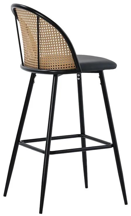 Σκαμπό μπαρ Kace pe rattan φυσικό-ανθρακί pu-μαύρο μέταλλο 43x55x102εκ 2αδα 43x55x102 εκ.