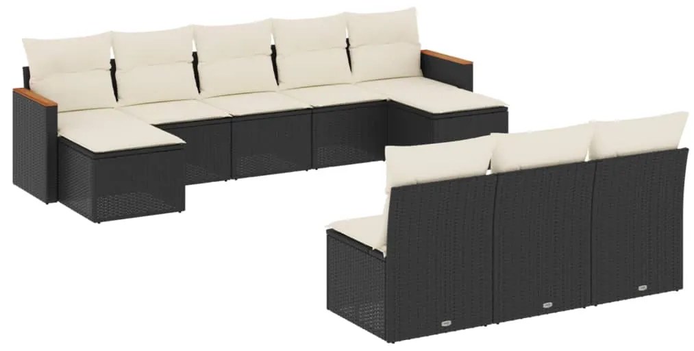 vidaXL Σαλόνι Κήπου Σετ 10 Τεμαχίων Μαύρο Συνθετικό Ρατάν με Μαξιλάρια