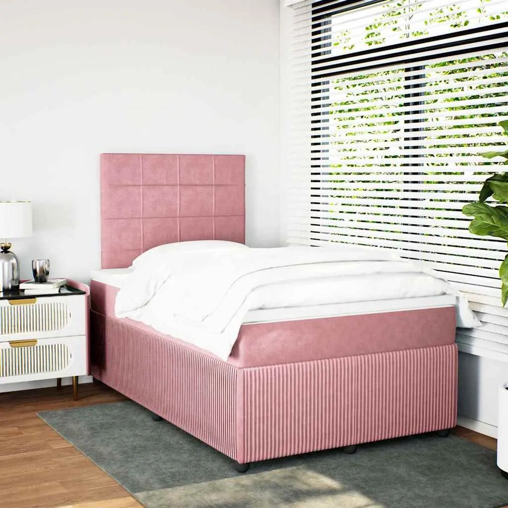 vidaXL Κρεβάτι Boxspring με Στρώμα Ροζ 120x200 εκ. Βελούδινο