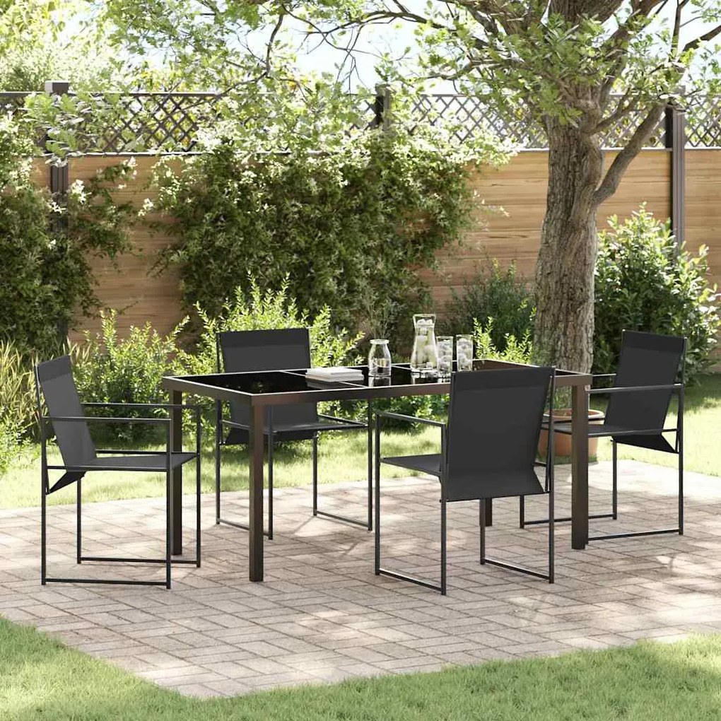 vidaXL Σέτ φαγητού για κήπο 5 pcs Μαύρο Textilene και ατσάλι με σκόνη