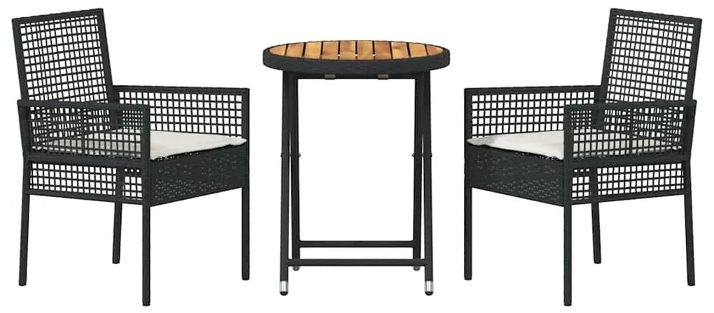 vidaXL Σετ Μπιστρό Κήπου 3 pcs Μαύρο συνθετικό ρατάν