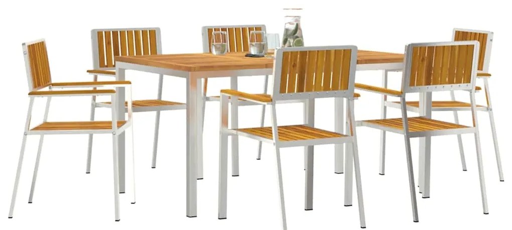 vidaXL Σέτ φαγητού για κήπο 7 pcs Καφέ Μασίφ ξύλο ακακίας