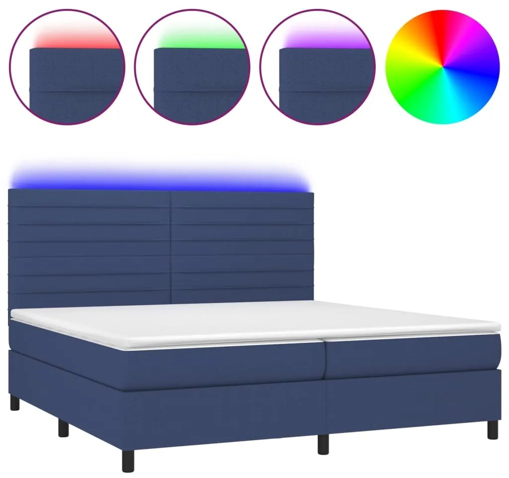 vidaXL Κρεβάτι Boxspring με Στρώμα & LED Μπλε 200x200 εκ. Υφασμάτινο