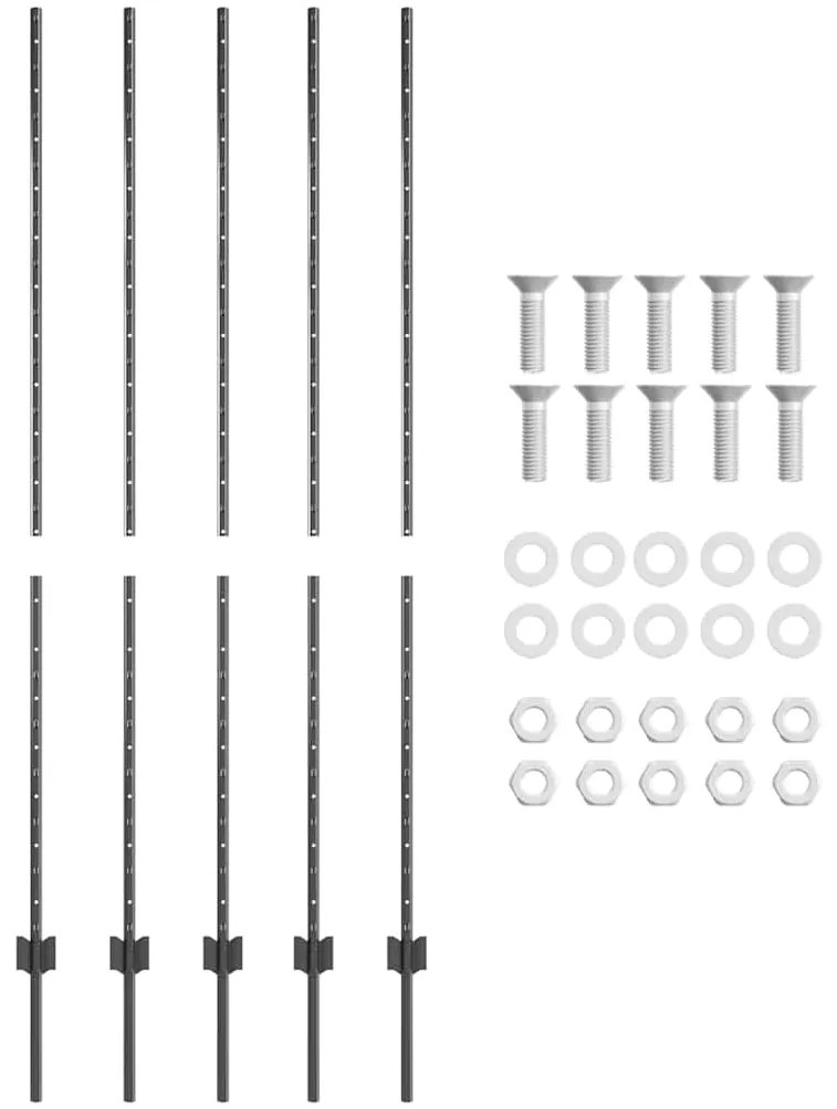 vidaXL Πό posts φράχτη 10 pcs Γκρι 160 cm Ατσάλι