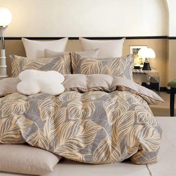 Beauty Home Σετ σεντόνια υπέρδιπλα με λάστιχο Art 12607 Andre 165x200+30 Γκρι,Κίτρινο
