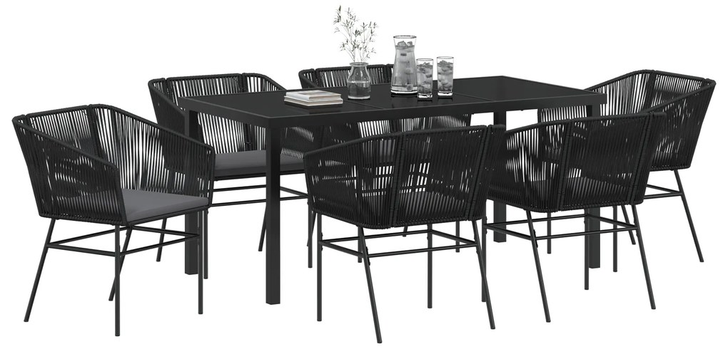 vidaXL Σέτ φαγητού για κήπο με μαξιλάρι 7 pcs Μαύρο Κανονικό Ράτα PE