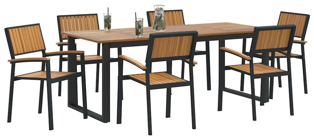 vidaXL Σέτ φαγητού για κήπο 7 pcs Μαύρο και καφέ 200 x 90 x 75 cm