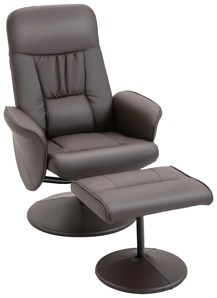 HOMCOM Σετ 2 τεμαχίων πολυθρόνας, Πολυθρόνα με υποπόδιο, Πολυθρόνα Relax με υποπόδιο, ρυθμιζόμενο ύψος, ανακλινόμενη πλάτη, Καφέ