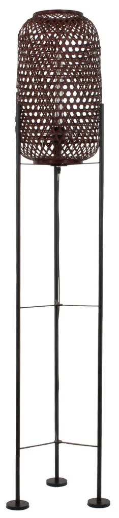 00771 GloboStar®  CURACAO 00771 Μοντέρνο Επιδαπέδιο Φωτιστικό Μονόφωτο 1 x E27 IP20 Μαύρο Μέταλλο με Καφέ Ξύλο - Μ30 x Π30 x Υ170cm