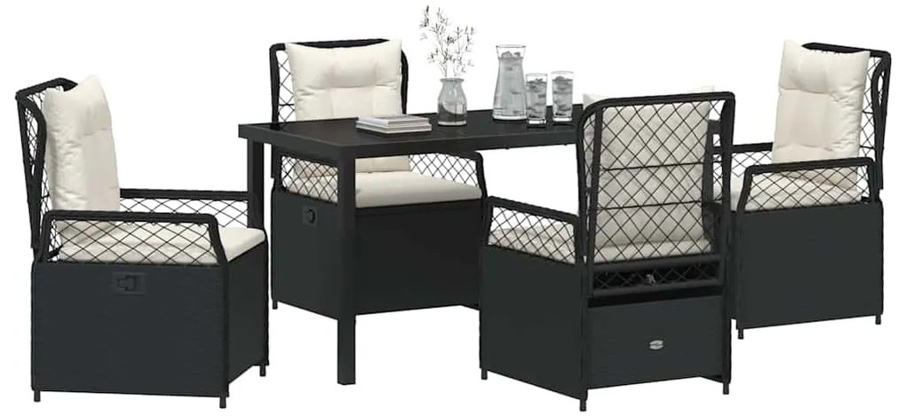 vidaXL Σέτ φαγητού για κήπο 5 pcs Μαύρο συνθετικό ρατάν