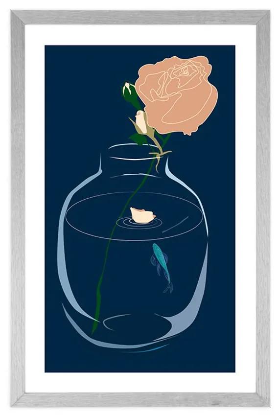 Αφίσα με παρπαστού Ρομαντικό λουλούδι σε βάζο - 30x45 silver