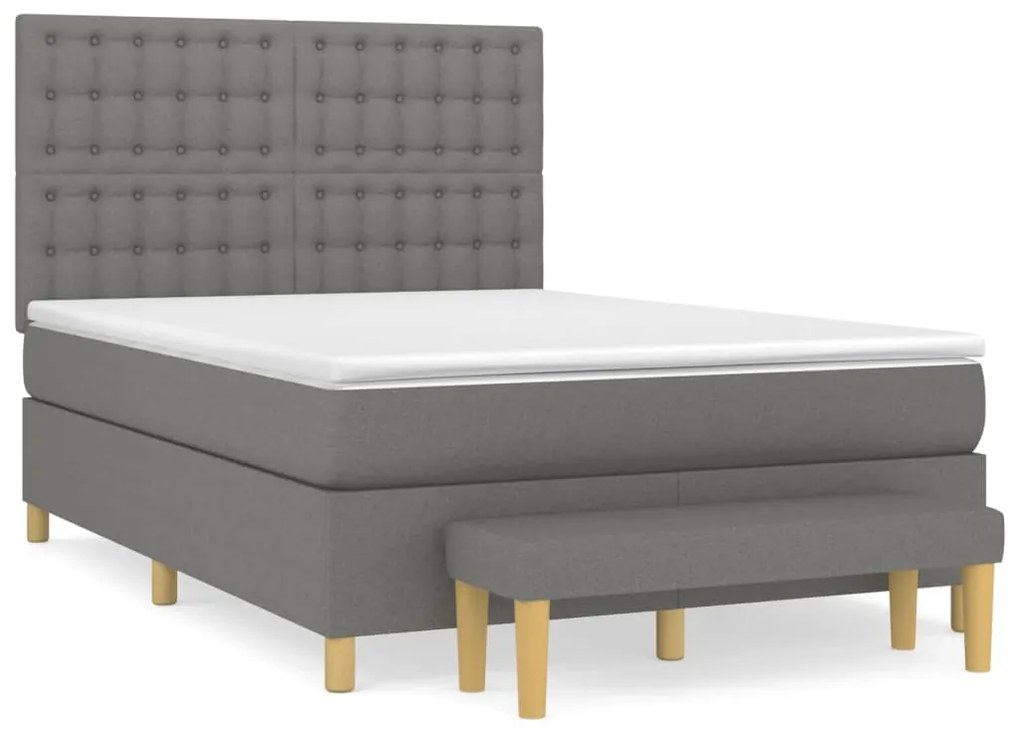 vidaXL Κρεβάτι Boxspring με Στρώμα Σκούρο Γκρι 140x200 εκ Υφασμάτινο