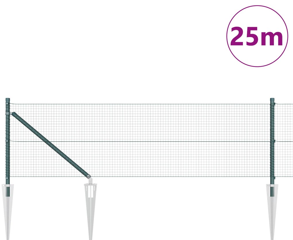 vidaXL Συρματόπλεγμα με 13 Πράσινους Στήλους 0.8x25 μ Μέταλλο