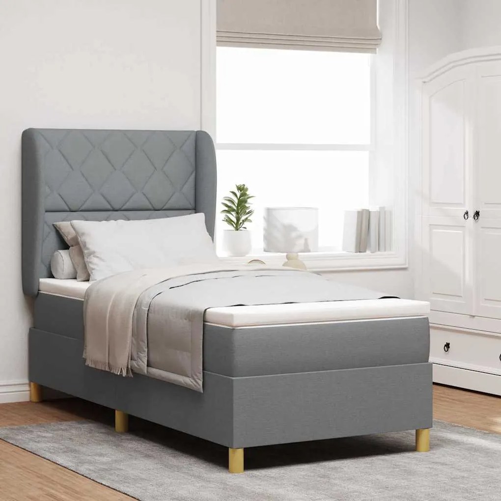 κρεβάτι Box Spring με στρώμα vidaXL Γκρι ανοιχτό 90x190 εκ Υφασμα