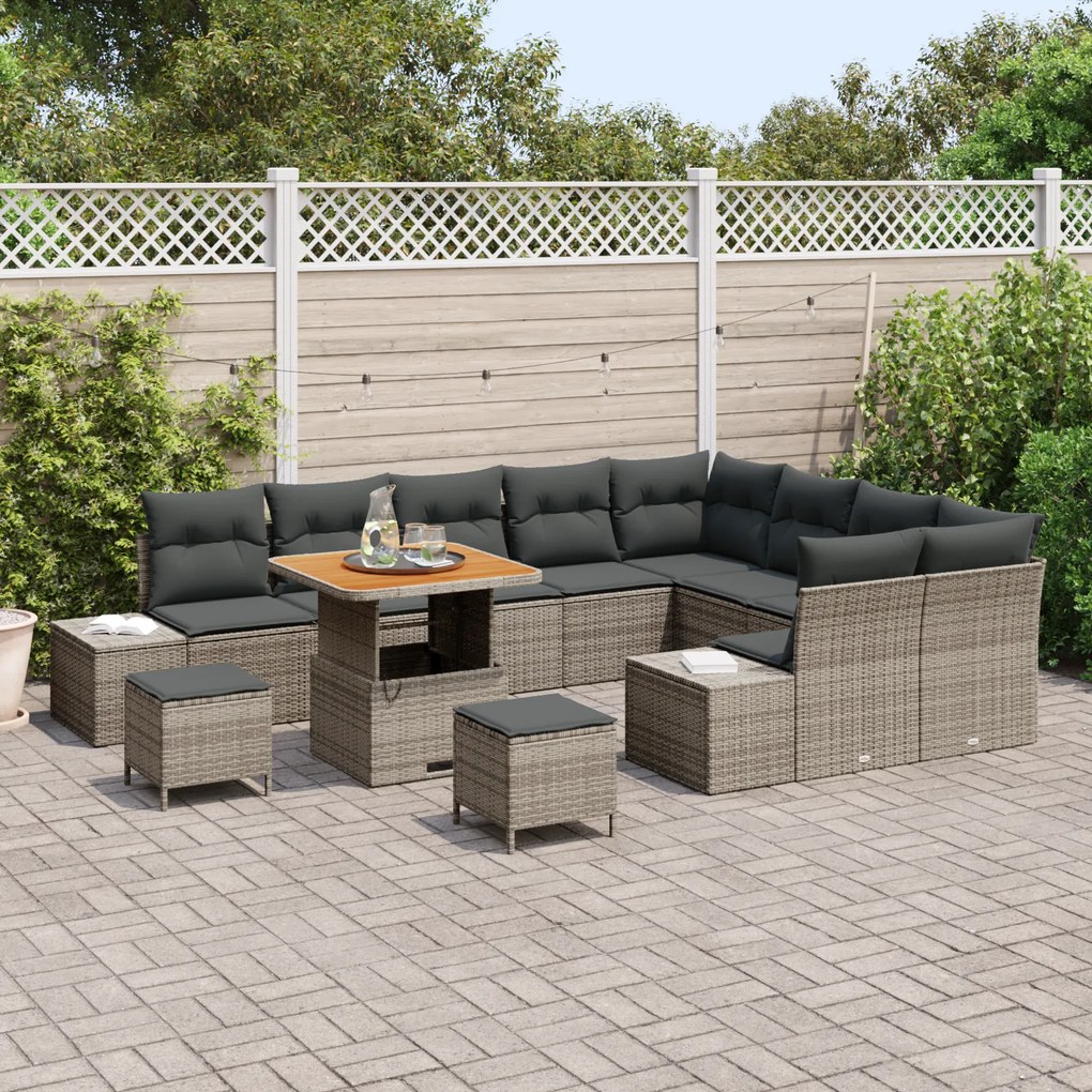 vidaXL Σετ Καναπέ Κήπου με αποθήκευση 12 pcs Γκρι Πολυ ράταν