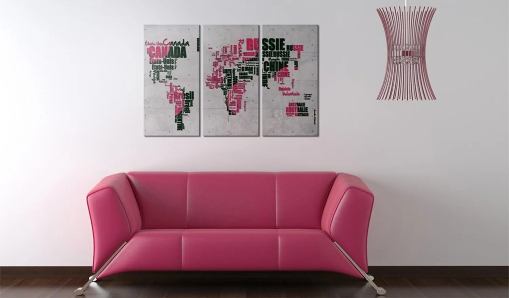 Πίνακας - Map of the World (French language) - triptych 120x80