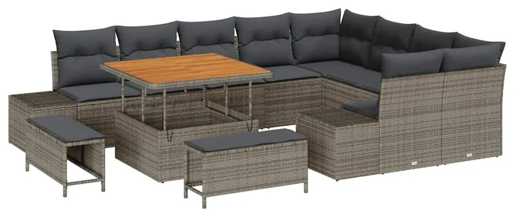 vidaXL Σετ Καναπέ Κήπου με αποθήκευση 12 pcs Γκρι Πολυ ράταν