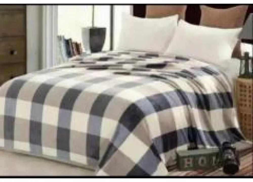 Κουβέρτα Διπλή 200x240 Flannel Natural Home Καρό Γκρι