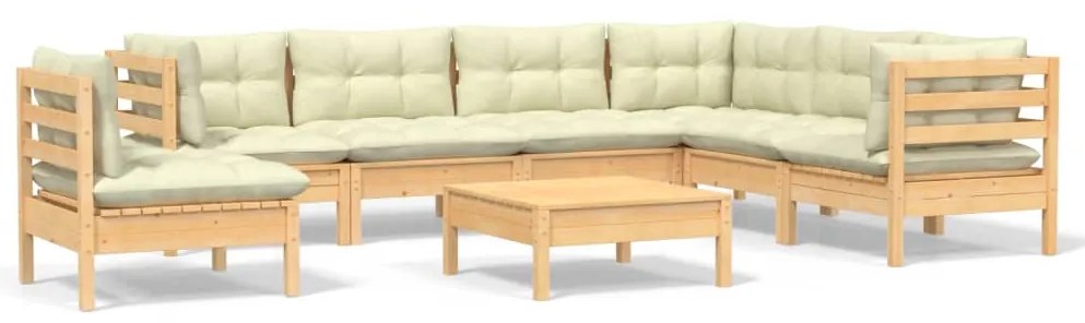 vidaXL Σαλόνι Κήπου Σετ 8 Τεμαχίων Μασίφ Ξύλο Πεύκου με Κρεμ Μαξιλάρια