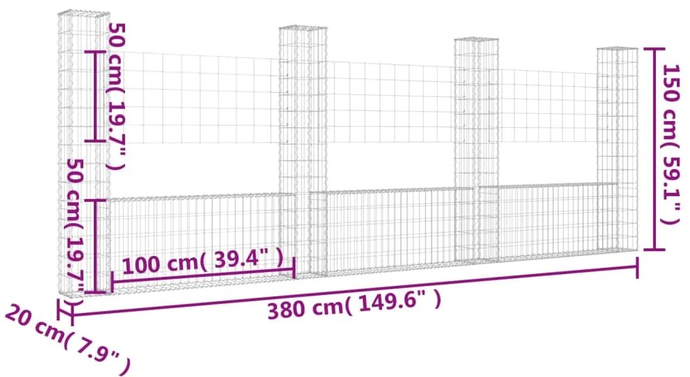vidaXL Συρματοκιβώτια Στύλοι σε U Σχήμα 4 τεμ. 380x20x150 εκ Σιδερένια