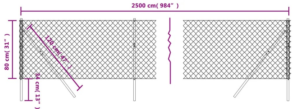 vidaXL Συρματόπλεγμα Περίφραξης Πράσινο 0,8 x 25 μ. με Στύλους