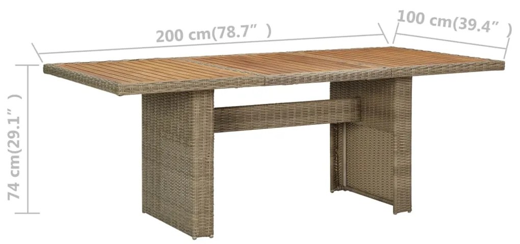 vidaXL Τραπεζαρία Κήπου Καφέ 200 x 100 x 74 εκ. από Συνθετικό Ρατάν