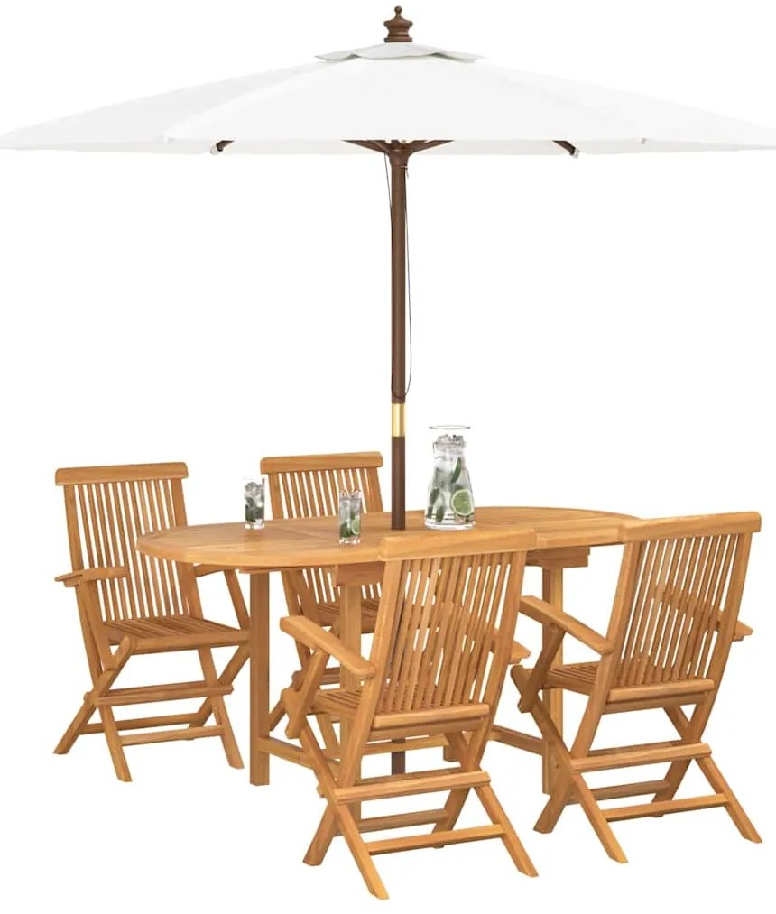 vidaXL Σέτ φαγητού για κήπο 5 pcs Καφέ Μασίφ ξύλο teak