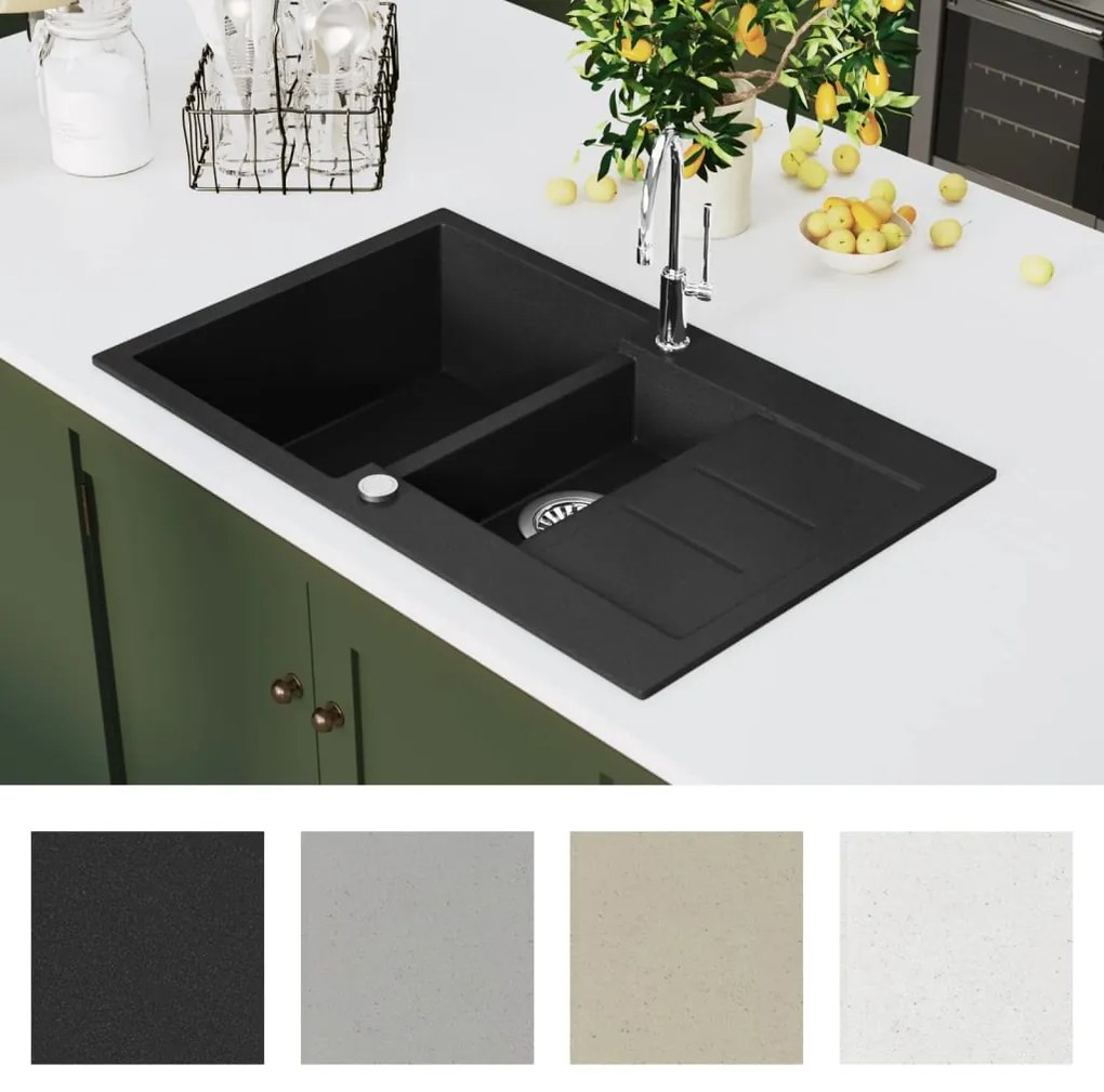 vidaXL Νεροχύτης με Διπλή Γούρνα Μαύρος Γρανιτένιος