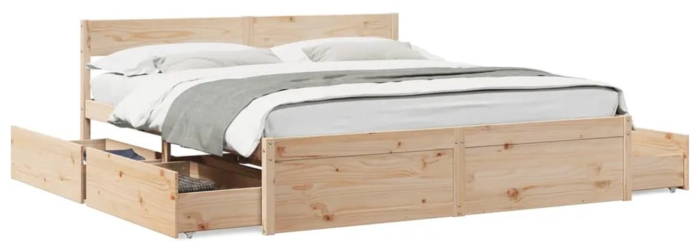 vidaXL Πλαίσιο Κρεβατιού με Συρτάρια 200x200 εκ Μασίφ Ξύλο Πεύκου