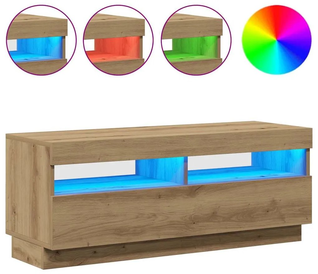 vidaXL Έπιπλο Τηλεόρασης LED Αρτισιανή Δρυς 100x35x40 εκ. Επεξ. Ξύλο