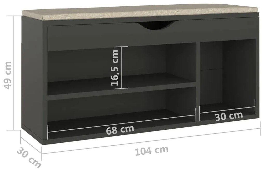 Παπουτσοθήκη Γκρι 104 x 30 x 49 εκ. Επεξ. Ξύλο με Μαξιλάρι - Γκρι