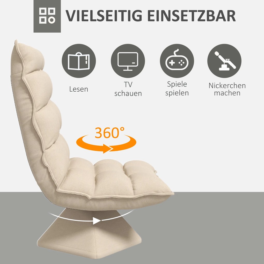 HOMCOM Πολυθρόνα Ανάγνωσης, Περιστρεφόμενη, Όψη Λινού, 62 cm x 70 cm x 95 cm, Μπεζ