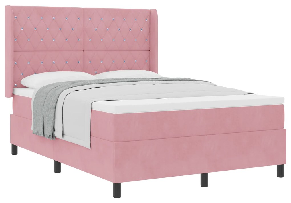 vidaXL κρεβάτι box spring με στρώμα Ροζ 160x200 εκ Βελούδινο