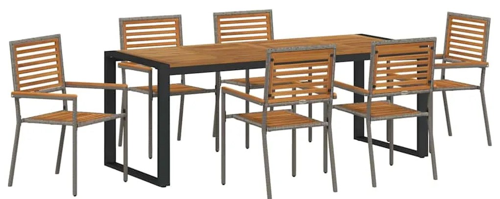 vidaXL Σέτ φαγητού για κήπο 7 pcs Γκρι και Καφέ συνθετικό ρατάν