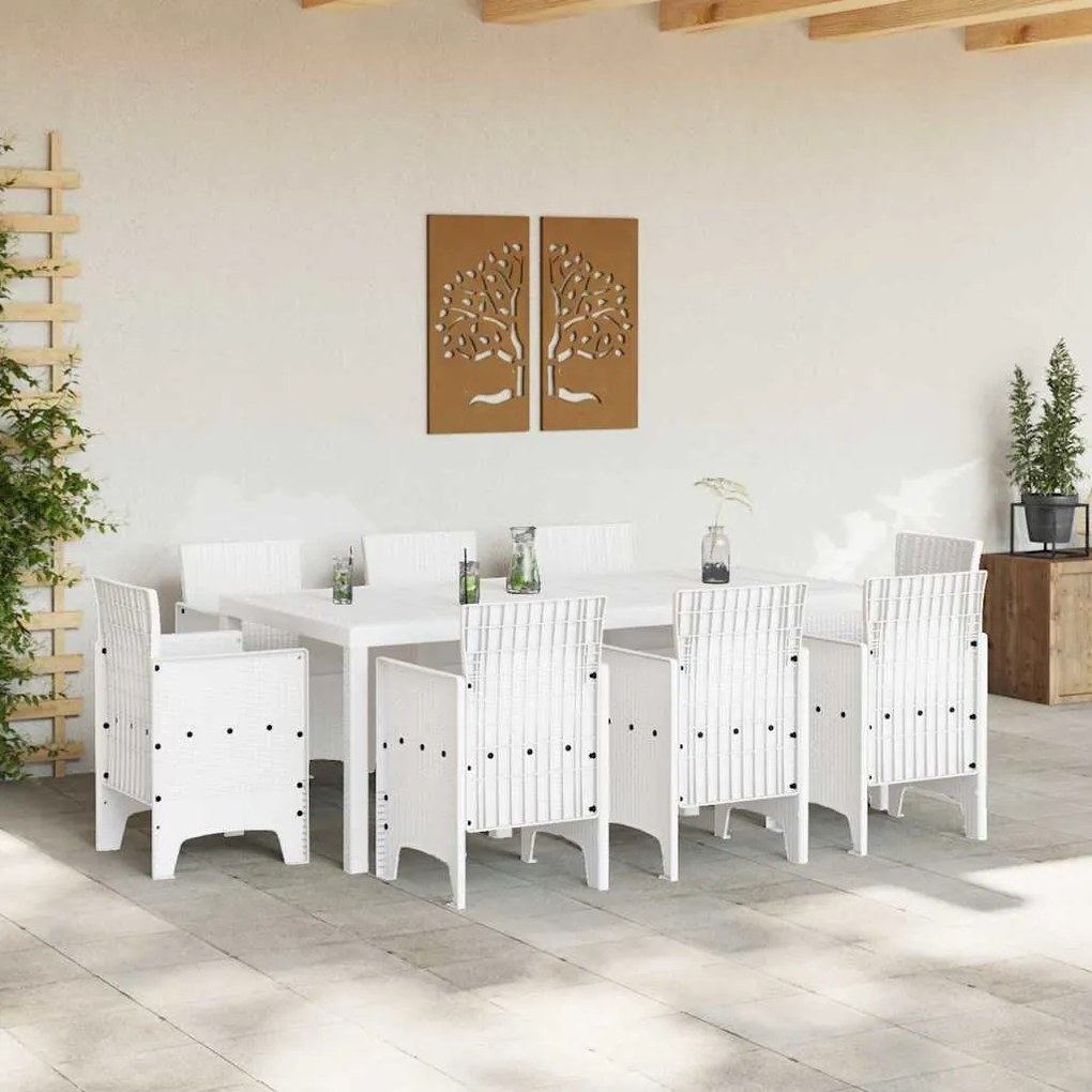 vidaXL Σέτ φαγητού για κήπο 9 pcs Λευκό Rattan Polt