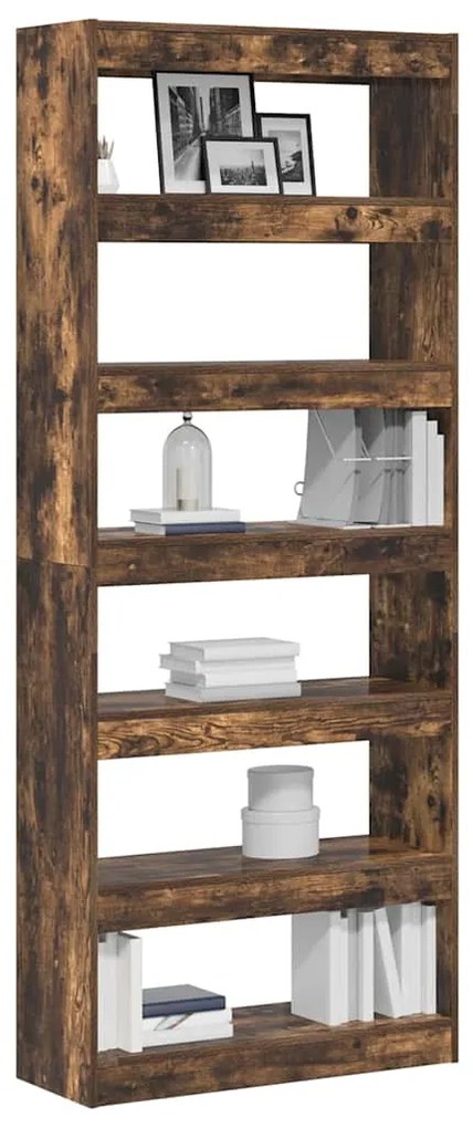 vidaXL Βιβλιοθήκη Καπνιστή δρυς 80 x 30 x 198 εκ Επεξεργασμένο ξύλο