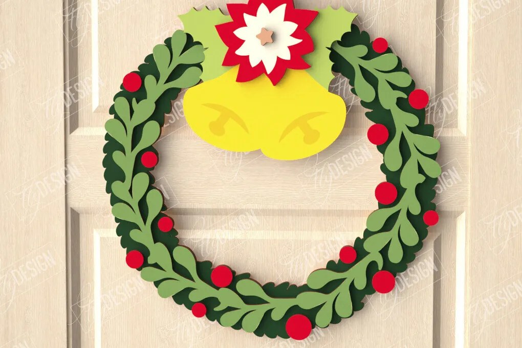 Σετ των 2 Intra απο ξύλο plywood 3mm-4mm πάχος - Χριστουγεννιάτικο στεφάνι|Διακόσμηση βεράντας|Στεφάνι πόρτας Δίασταση 15x15 cm INTRAFABR-111360701