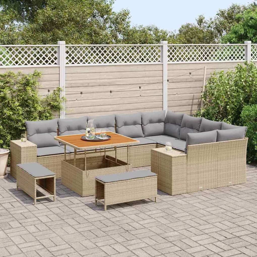 vidaXL Σετ Καναπέ Κήπου 12 pcs Μπεζ συνθετικό ρατάν
