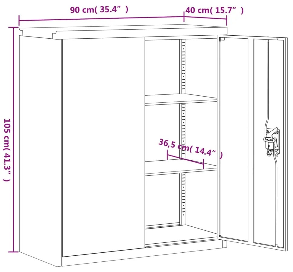 Αρχειοθήκη Μαύρη 90x40x145 εκ. Ατσάλινη - Μαύρο