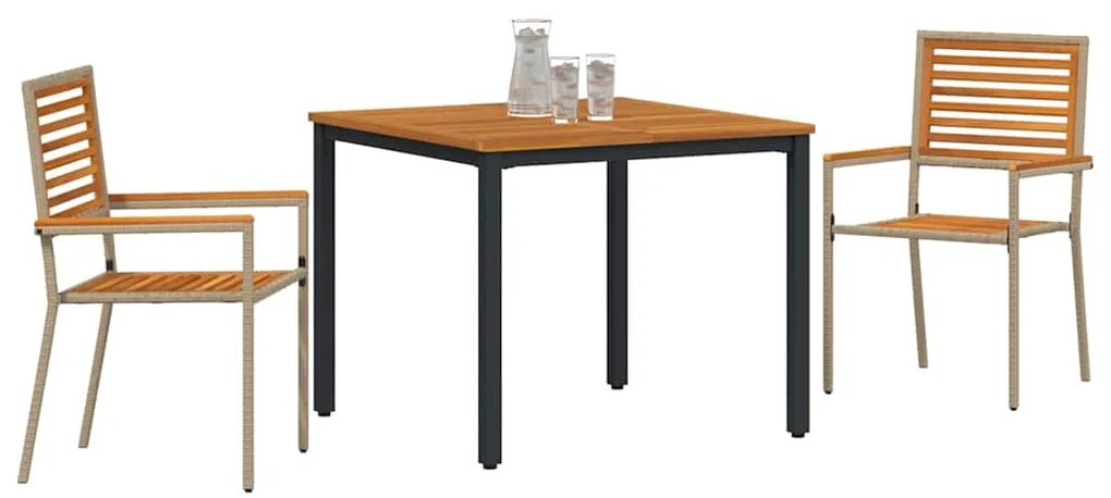 vidaXL Σέτ φαγητού για κήπο 3 pcs Μπεζ, Καφέ 90 x 90 x 75 cm