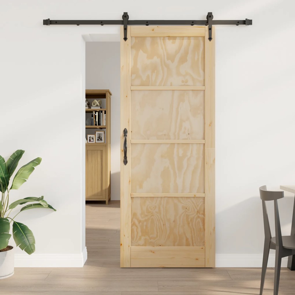 vidaXL Συρόμενη Πόρτα με Σετ Εξαρτημάτων 83x211 cm Συμπαγές Ξύλο Πεύκου