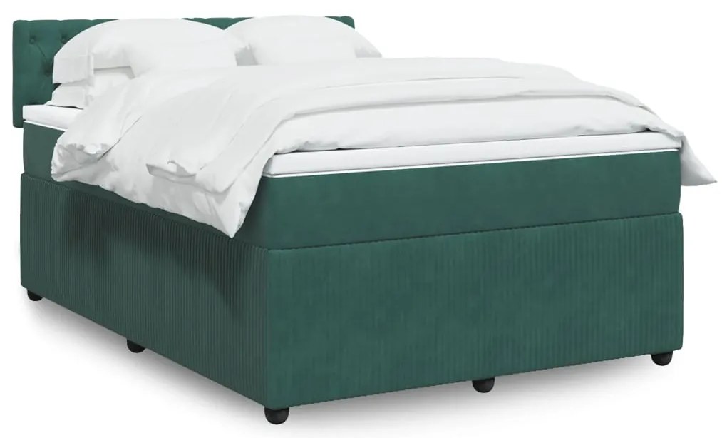 vidaXL Κρεβάτι Boxspring με Στρώμα Σκούρο Πράσινο 140x200εκ. Βελούδινο
