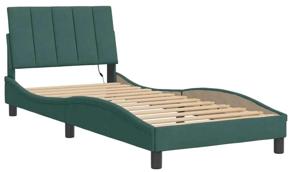 vidaXL Πλαίσιο Κρεβατιού με LED χωρίς Στρώμα Hanko Σκούρο Πράσινο 80x200 εκ. Βελούδινο
