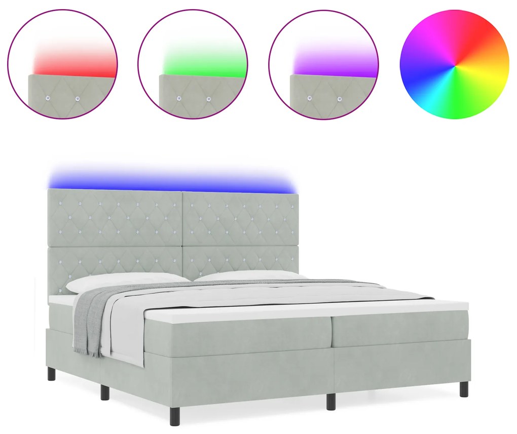 vidaXL κρεβάτι Box Spring με στρώμα & LED γκρι 200x200 εκ. Βελούδο