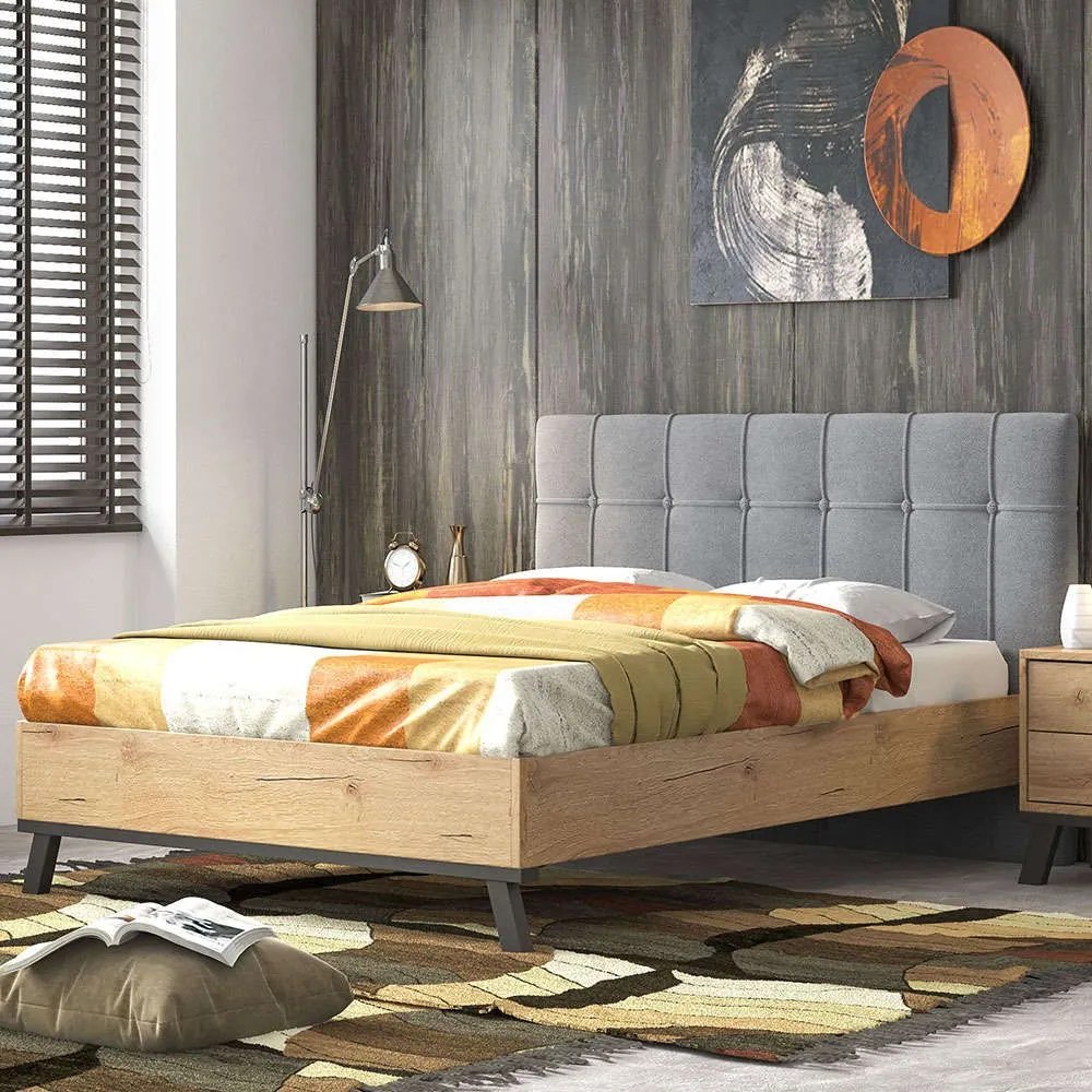 Κρεβάτι Nο75 160x200x111cm Light Grey-Honey Υπέρδιπλο