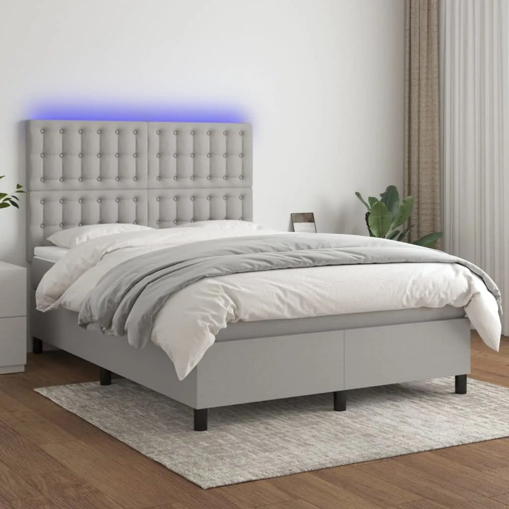 vidaXL Κρεβάτι Boxspring με Στρώμα &amp; LED Αν.Γκρι 140x200εκ. Υφασμάτινο