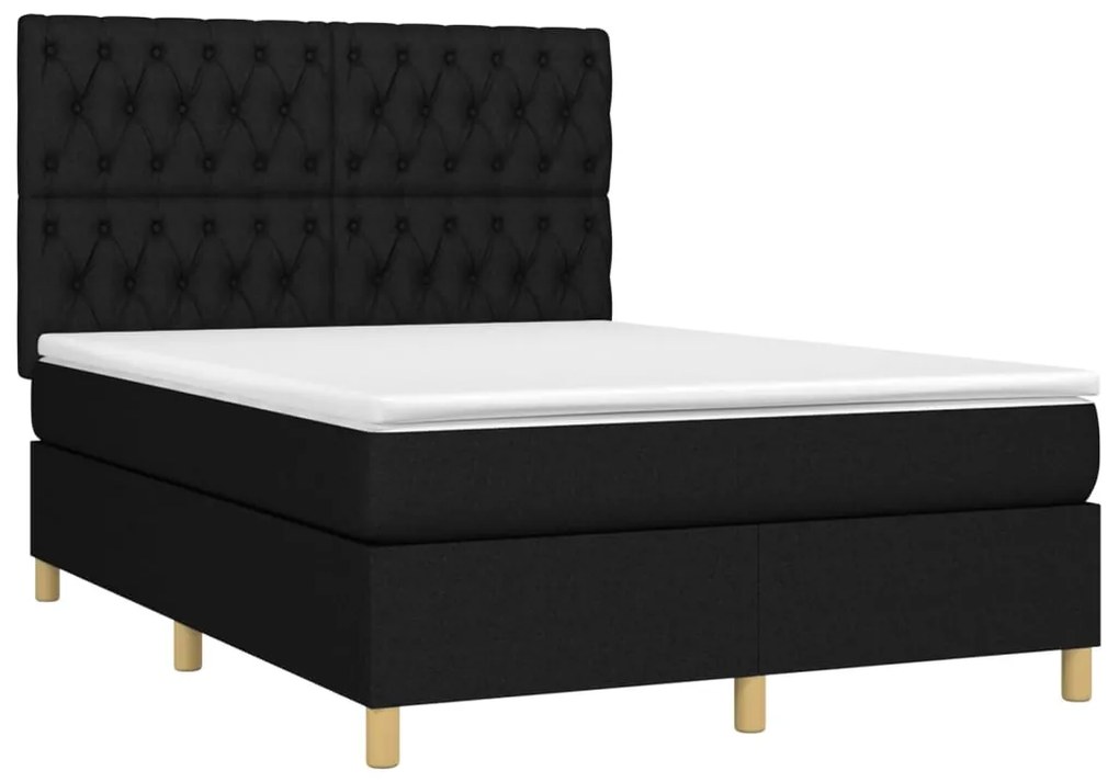 vidaXL Κρεβάτι Boxspring με Στρώμα & LED Μαύρο 140x200 εκ. Υφασμάτινο